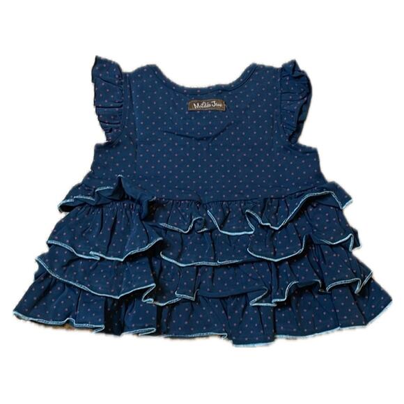 Matilda Jane Baby Girl Lizzy Flutter sleeve Top Ruffles Polka Dots Navy 12 mo - Picture 3 of 10